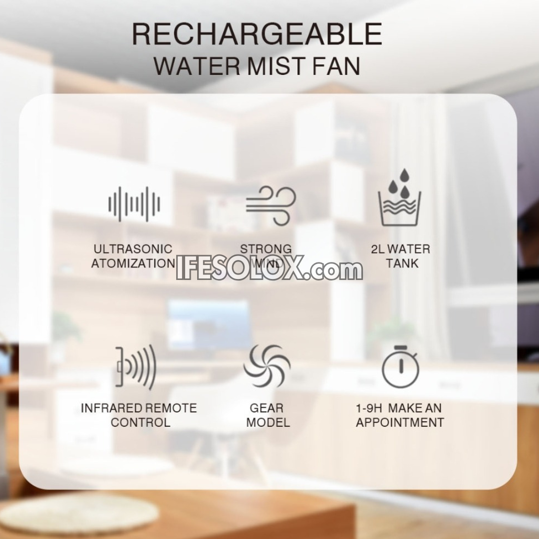 Ventilateur sur pied à brumisation solaire rechargeable LONTOR de 18 po avec 5 pales et télécommande (CTL-CF046R-18) - Tout neuf