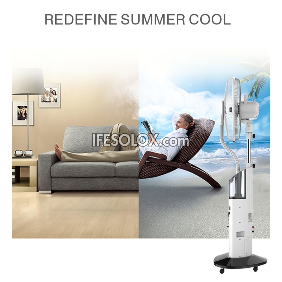 Ventilateur sur pied à brumisation solaire rechargeable LONTOR de 18 po avec 5 pales et télécommande (CTL-CF046R-18) - Tout neuf