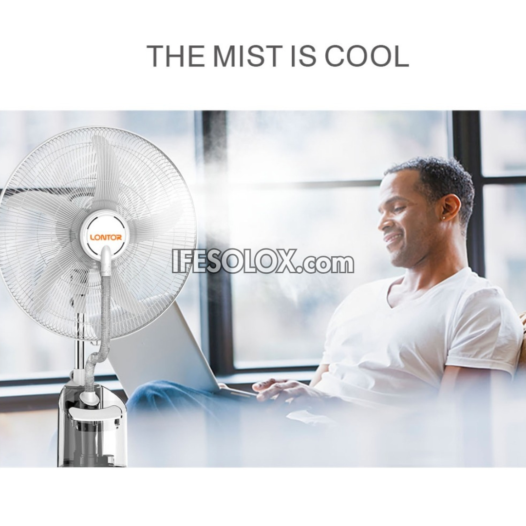 Ventilateur sur pied à brumisation solaire rechargeable LONTOR de 18 po avec 5 pales et télécommande (CTL-CF046R-18) - Tout neuf