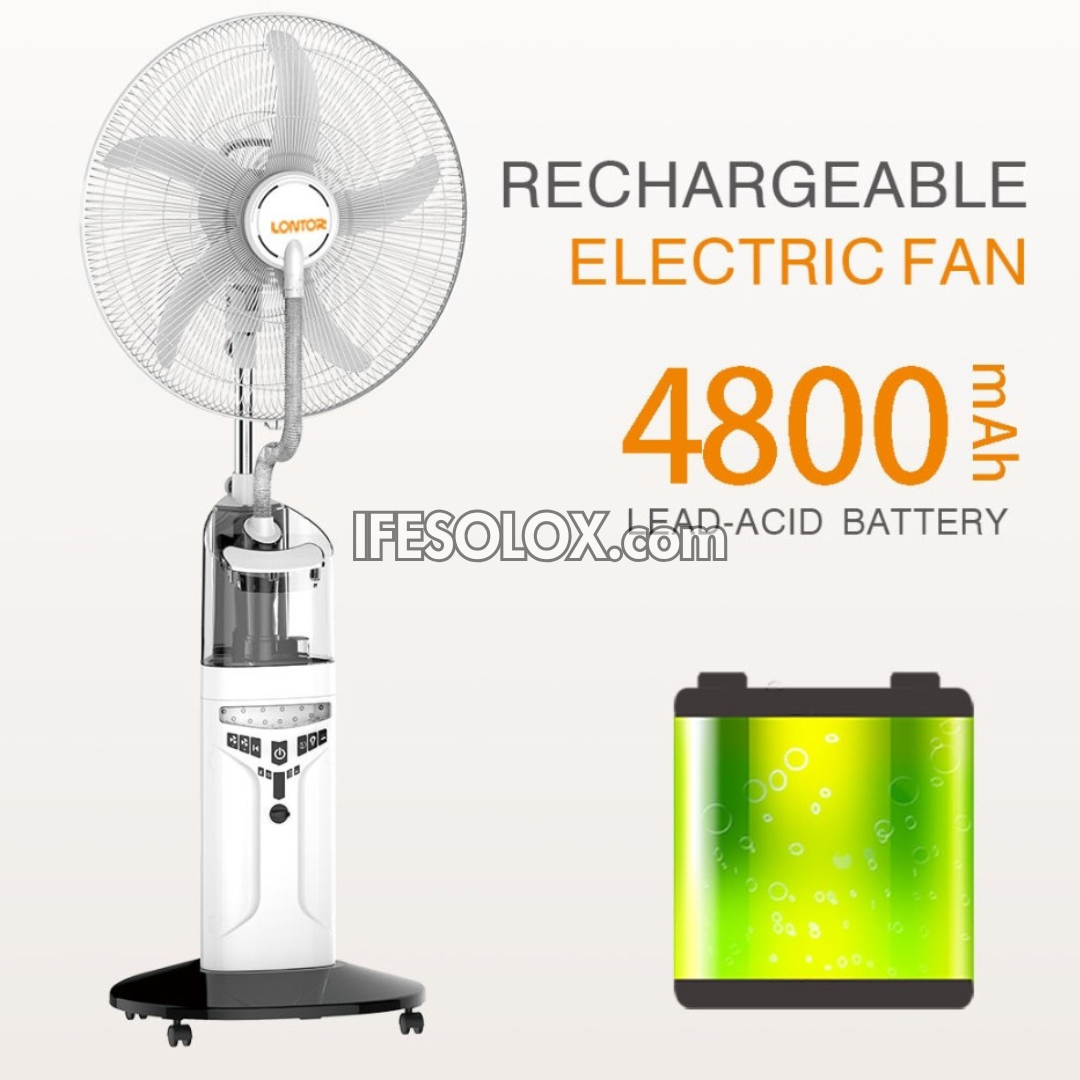 Ventilateur sur pied à brumisation solaire rechargeable LONTOR de 18 po avec 5 pales et télécommande (CTL-CF046R-18) - Tout neuf