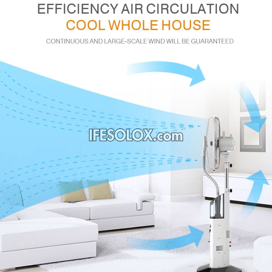 Ventilateur sur pied à brumisation solaire rechargeable LONTOR de 18 po avec 5 pales et télécommande (CTL-CF046R-18) - Tout neuf
