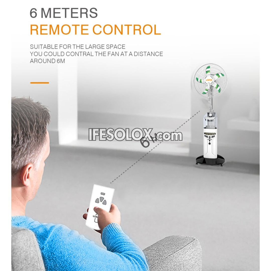 Ventilateur sur pied à brumisation solaire rechargeable LONTOR de 18 po avec 5 pales et télécommande (CTL-CF046R-18) - Tout neuf
