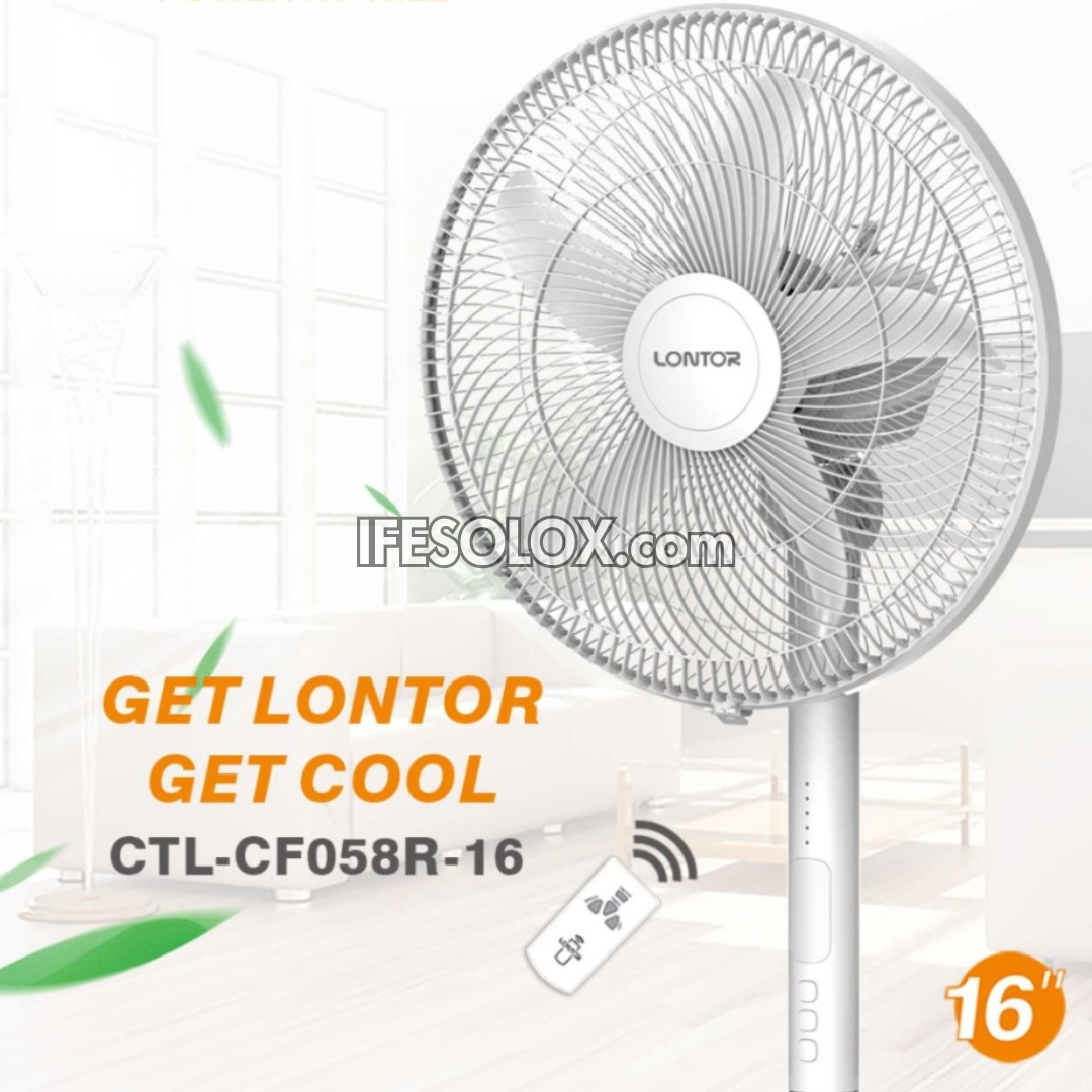 LONTOR 16" Rechargeable Standing Fan with Remote, 5-Blades, Night Light and Detachable Pole (CTL-CF058R-16) - Brand New