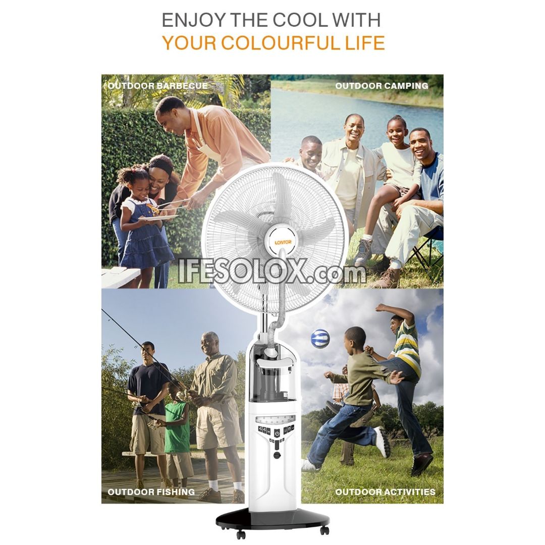 Ventilateur sur pied à brumisation solaire rechargeable LONTOR de 18 po avec 5 pales et télécommande (CTL-CF046R-18) - Tout neuf