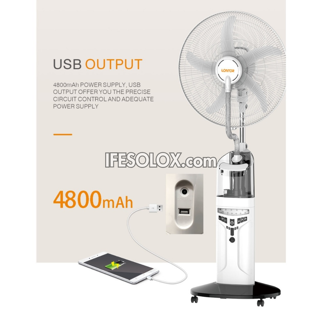 Ventilateur sur pied à brumisation solaire rechargeable LONTOR de 18 po avec 5 pales et télécommande (CTL-CF046R-18) - Tout neuf