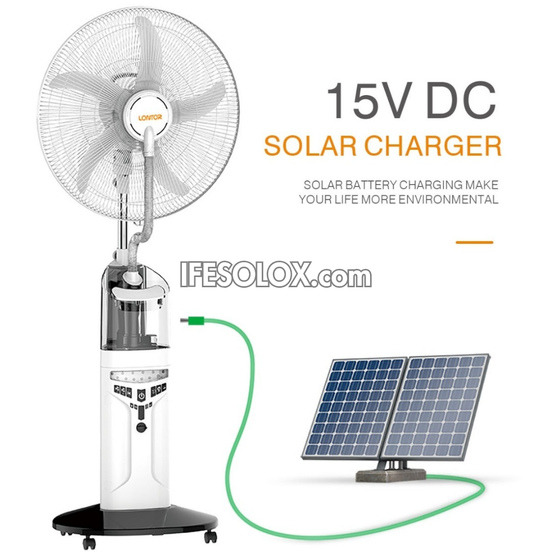 Ventilateur sur pied à brumisation solaire rechargeable LONTOR de 18 po avec 5 pales et télécommande (CTL-CF046R-18) - Tout neuf