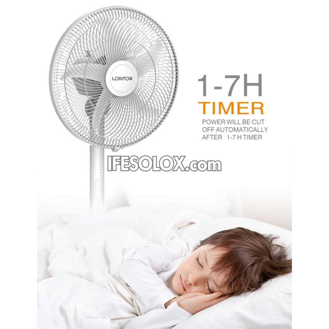 LONTOR 16" Rechargeable Standing Fan with Remote, 5-Blades, Night Light and Detachable Pole (CTL-CF058R-16) - Brand New