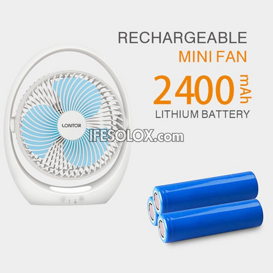 LONTOR 7" Rechargeable Mini-Fan with 3-Blades and Harmonious Night Light (CTL-MF030-7) - Brand New