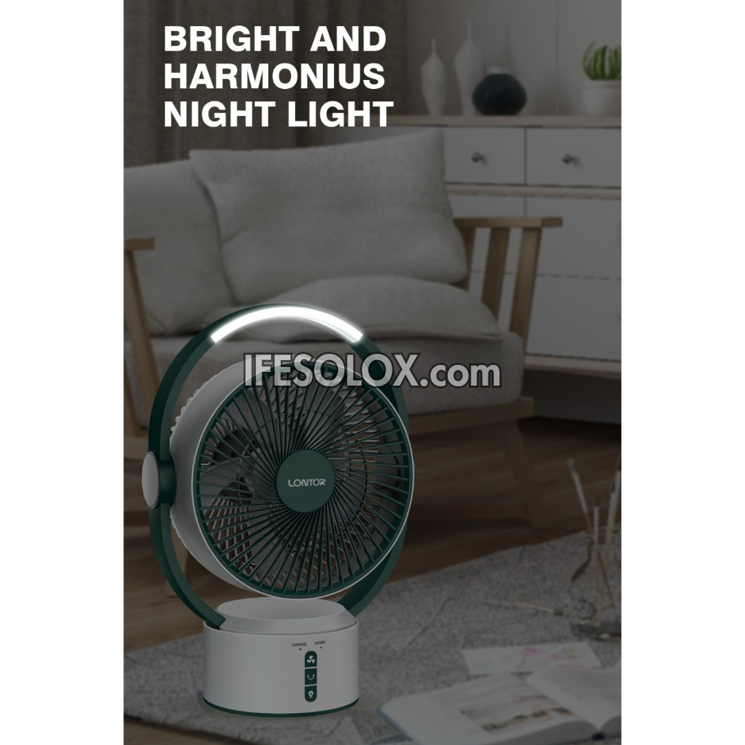 LONTOR 9" Rechargeable Mini Table Fan with 5-Blades and Harmonious Night Light (CTL-MF018-9) - Brand New