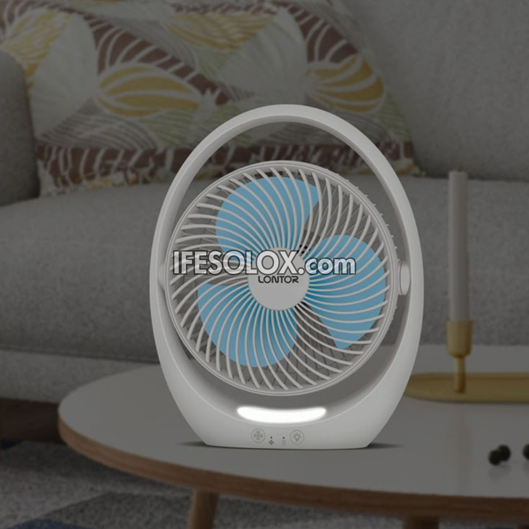 LONTOR 7" Rechargeable Mini-Fan with 3-Blades and Harmonious Night Light (CTL-MF030-7) - Brand New