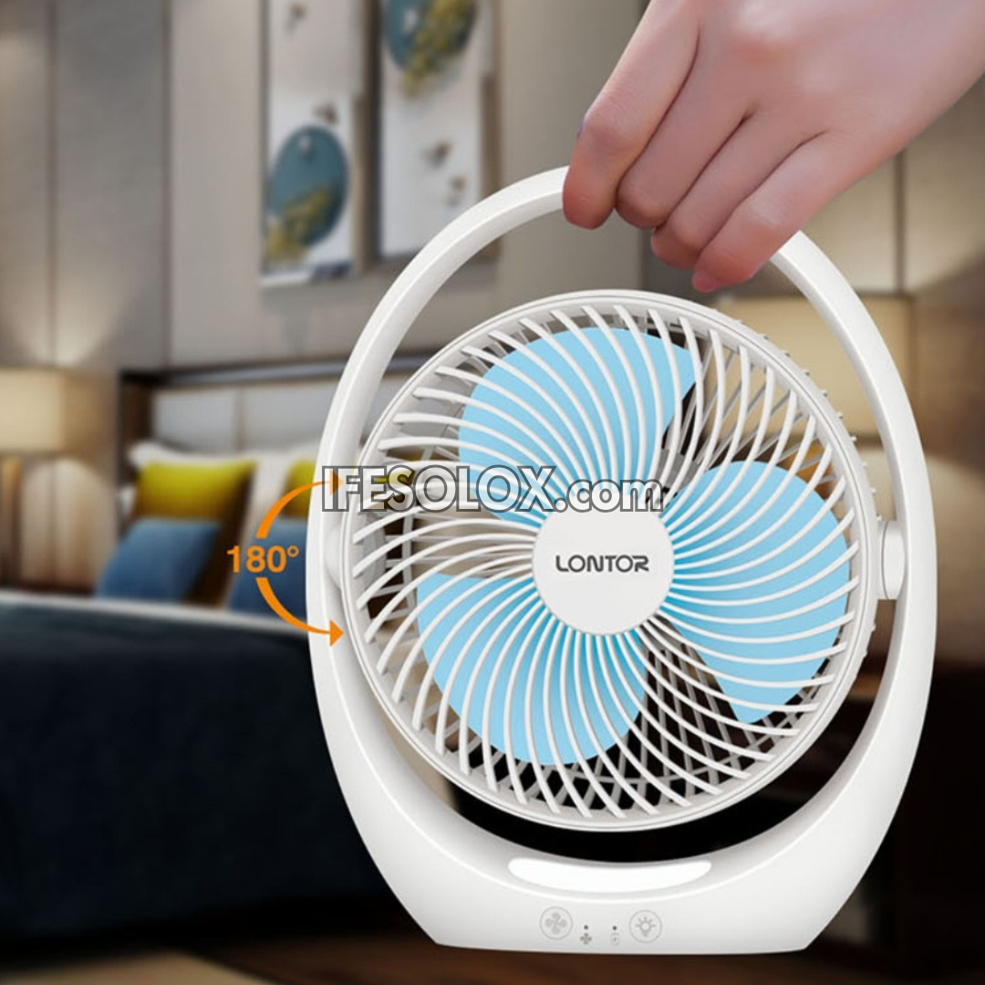 LONTOR 7" Rechargeable Mini-Fan with 3-Blades and Harmonious Night Light (CTL-MF030-7) - Brand New