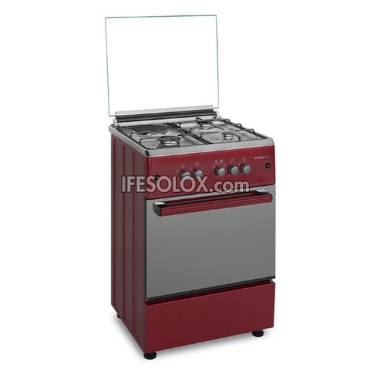 MAXI 60x60 Oven Gas Cooker with 3 Gas Burners and 1 Electric Plate (Red Color) - Brand New