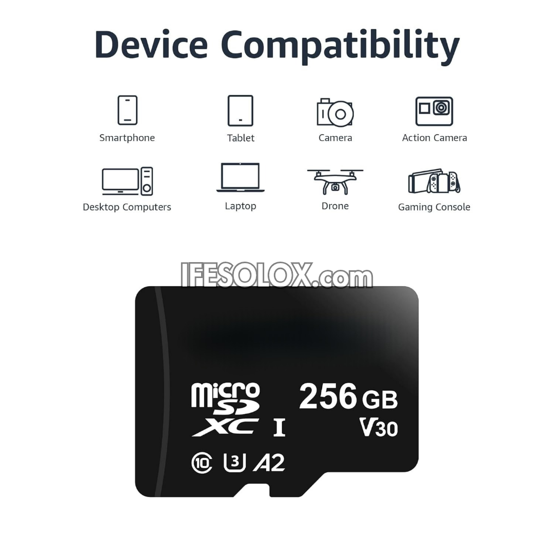 Micro SDXC 256GB Memory Card (A2, U3) with Full Size SD Adapter - Brand New