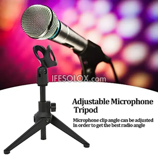 Low Profile Adjustable Height Microphone Stand with Tripod Base - Brand New