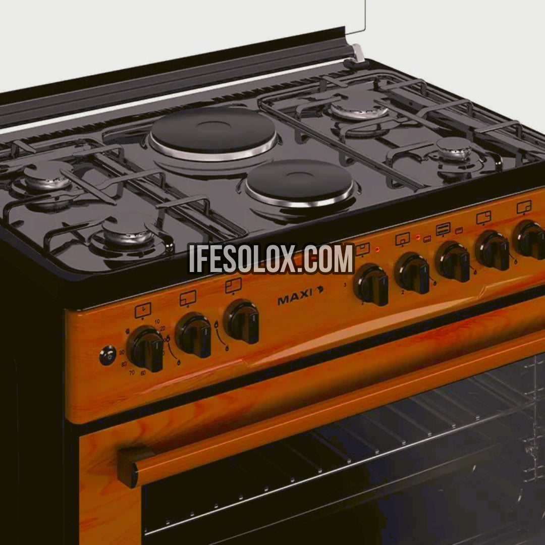 MAXI 60x90 (4+2) Oven Gas Cooker with 4 Gas Burners and 2 Electric Plates (wood color) - Brand New