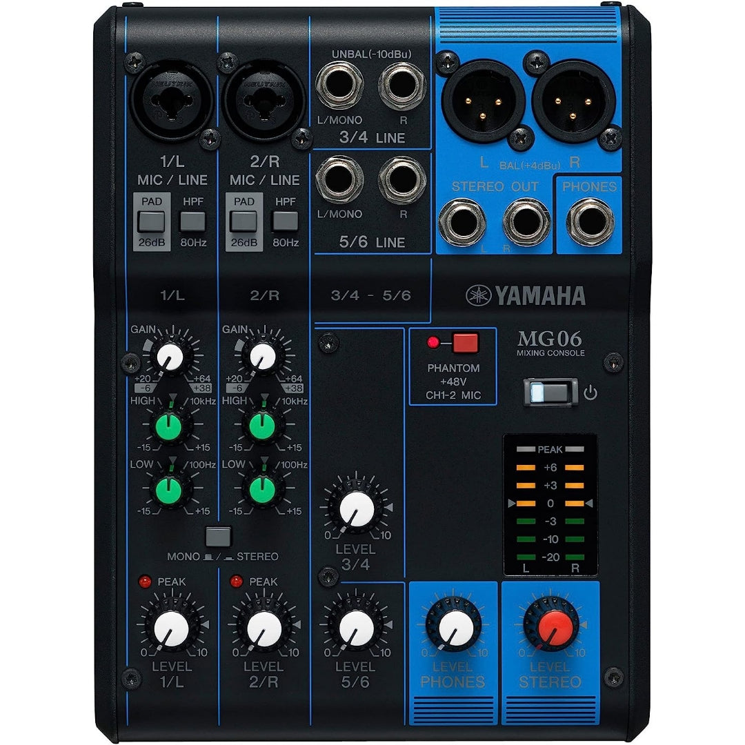 Yamaha MG06 6-Channel Compact Stereo Mixer - Front view