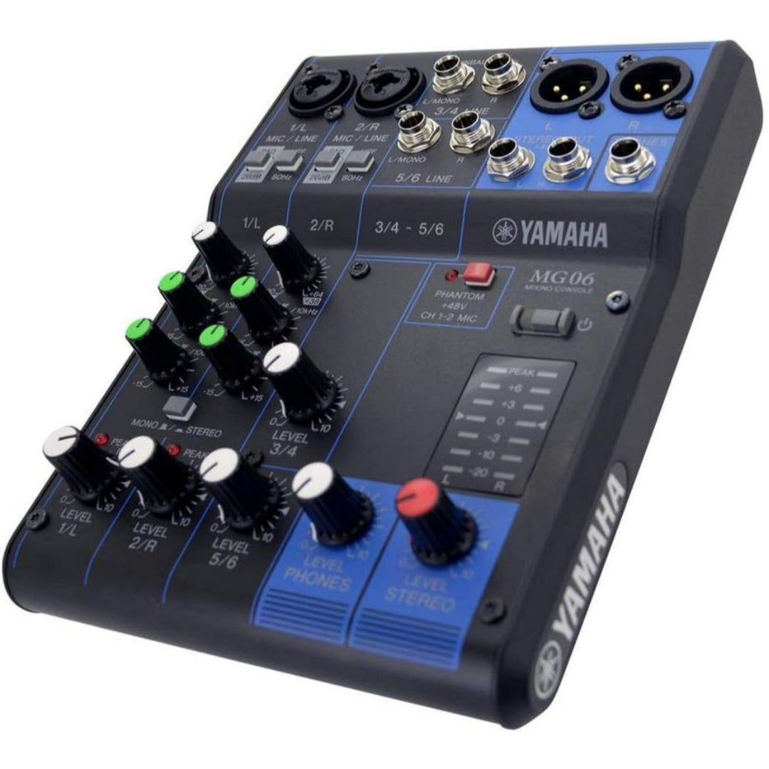 Yamaha MG06 6-Channel Compact Stereo Mixer - Left angle view