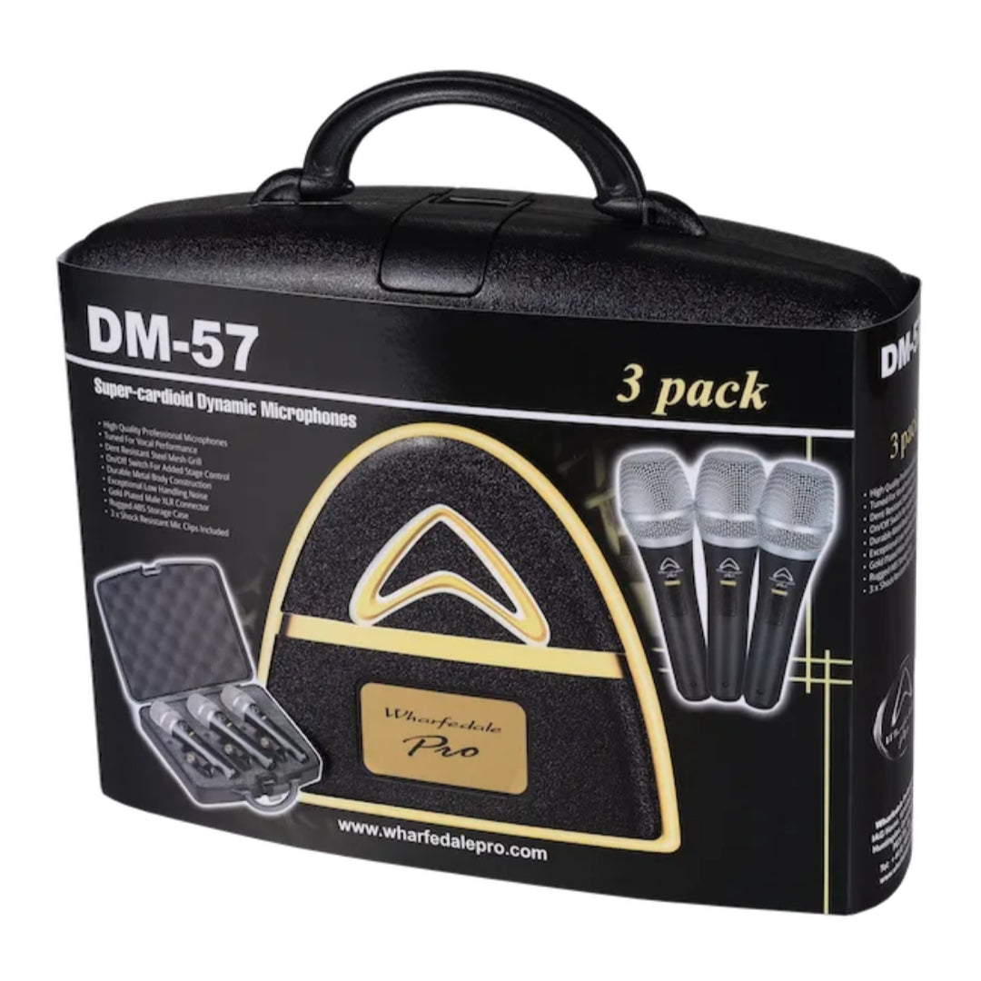 Wharfedale Pro DM57 (3 Mic Pack) Super-cardioid Dynamic Vocal Microphone - Brand New