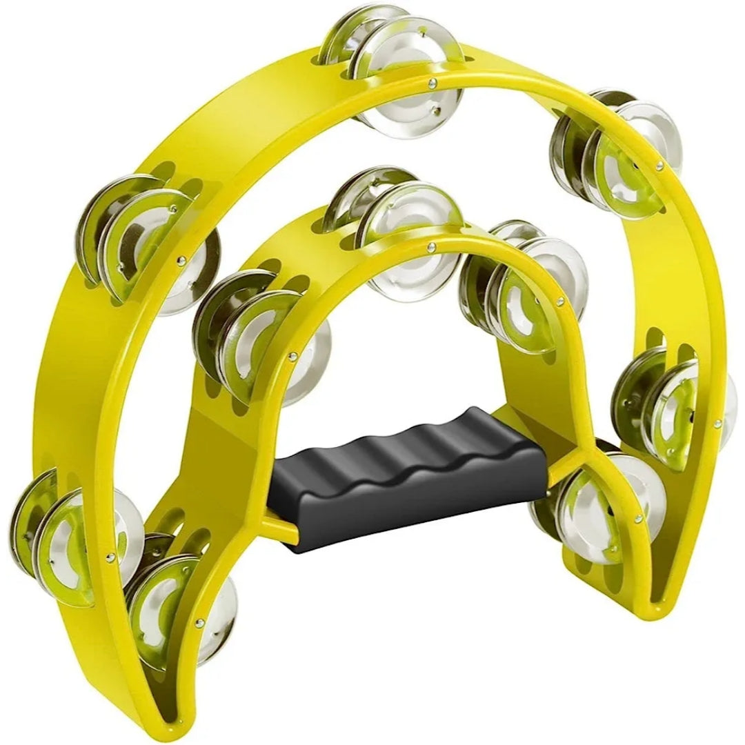 Tambourin Jingle en métal à double rangée Half Moon Power-2 Tamb (jaune) - tout neuf