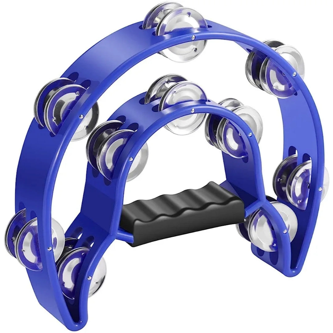 Half Moon Power-2 Tamb Double Row Metal Jingle Tambourine (Blue) - Brand New