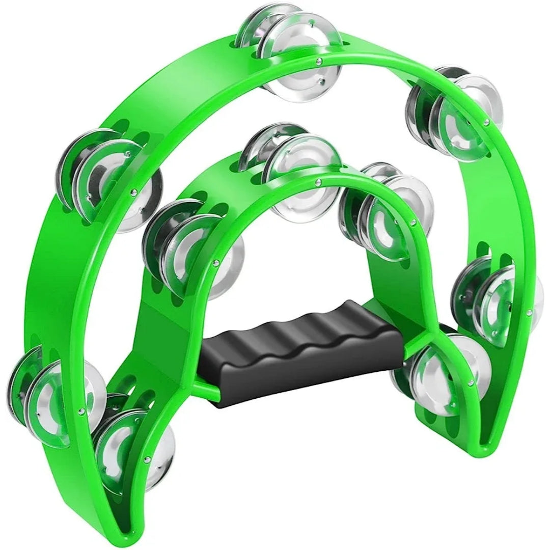 Half Moon Power-2 Tamb Double Row Metal Jingle Tambourine (Green) - Brand New