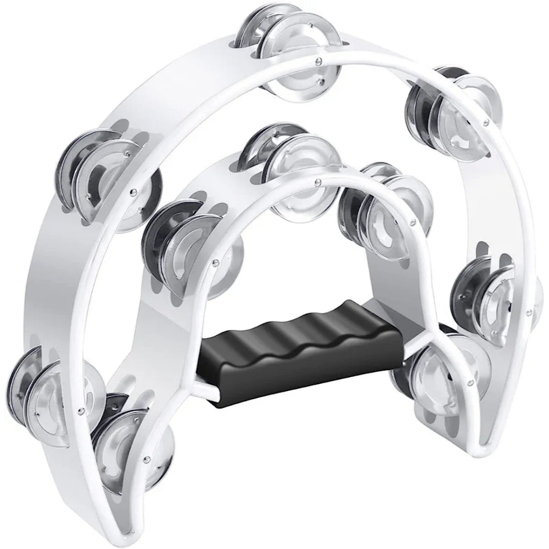 Half Moon Power-2 Tamb Double Row Metal Jingle Tambourine (White) - Brand New