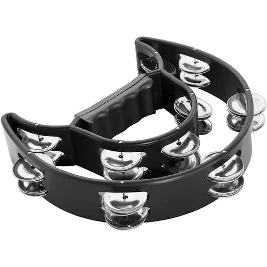 Half Moon Power-2 Tamb Double Row Metal Jingle Tambourine (Black) - Brand New