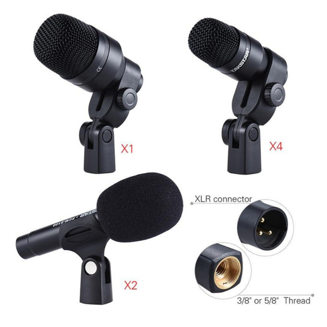 TAKSTAR DMS-D7 7-Piece Drum Instruments Microphone Set with Mic Holders, Clamps and Hard Case - Brand New