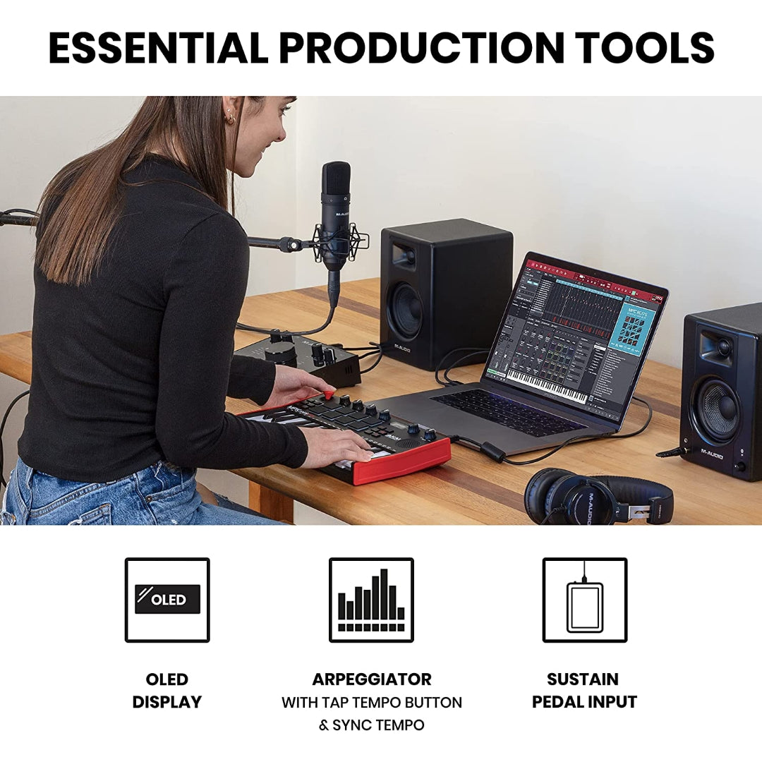 AKAI Professional MPK Mini Play MK3 USB MIDI Keyboard Controller with Built in Speaker, 8 MPC Drum Pads and 4 Rotary Knobs - Brand New