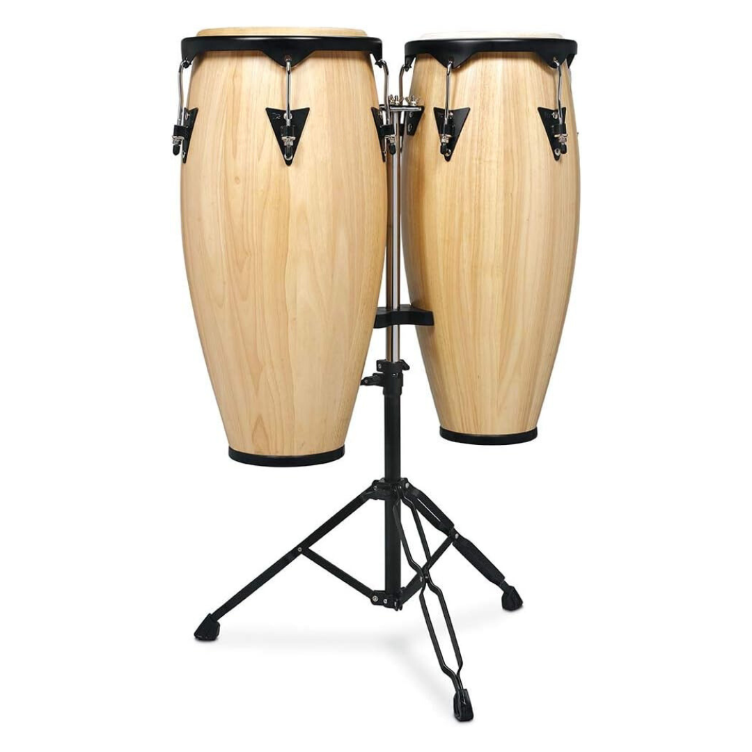 Premium 28-inch Conga Drum Set with Natural Satin Finish and a Height Adjustable Tripod Stand - Brand New