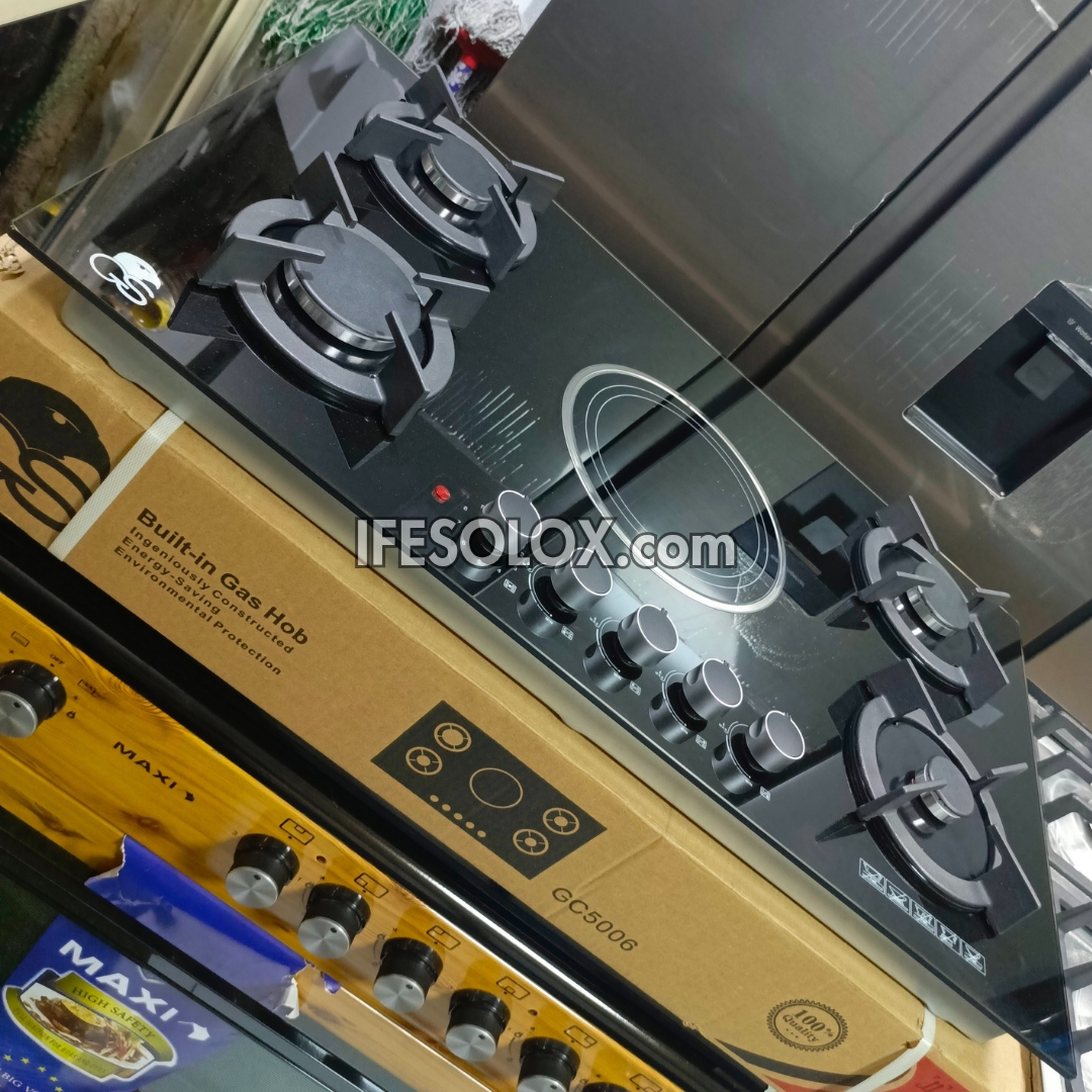 Professional 60x90cm (4+1) Burner Gas Hob/Cooker on Glass with Auto Ignition - Brand New