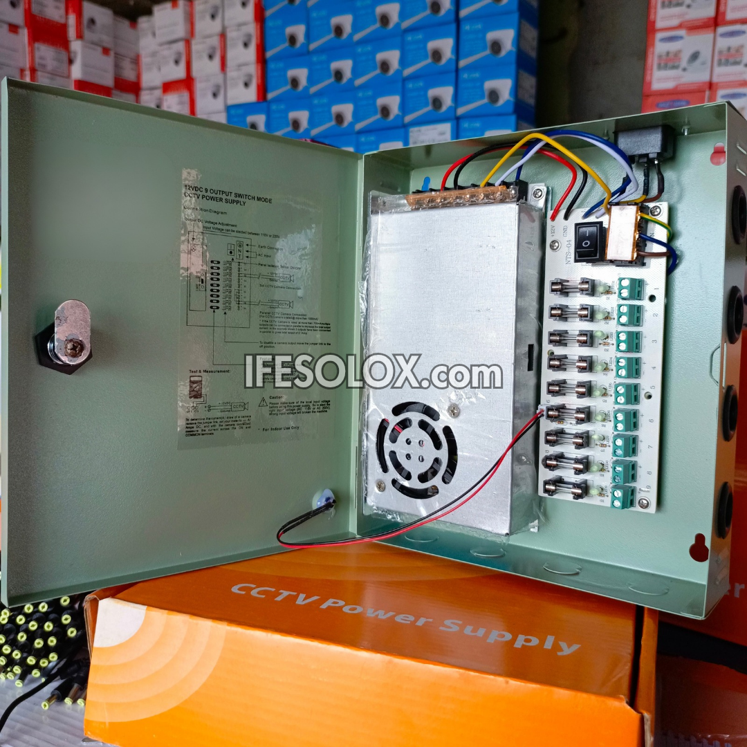 Professional 9-Way 12V DC CCTV Power Supply Box with Individual Fuse - Brand New