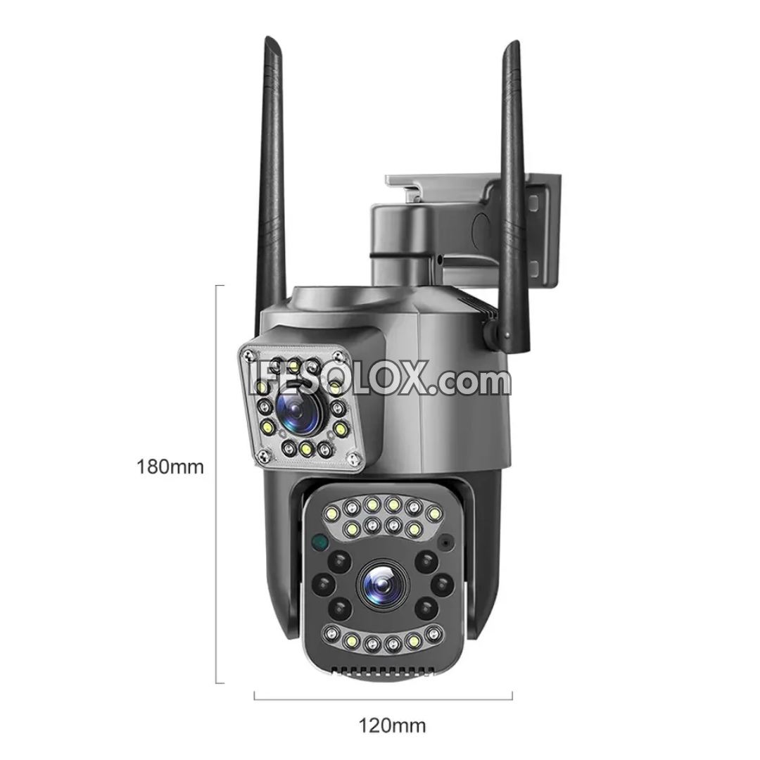 Caméra IP solaire à double objectif SLX 4MP
(1 caméra Bullet et 1 caméra PTZ) avec WiFi, SIM 4G, vision nocturne, audio bidirectionnel et détection de mouvement - Tout neuf