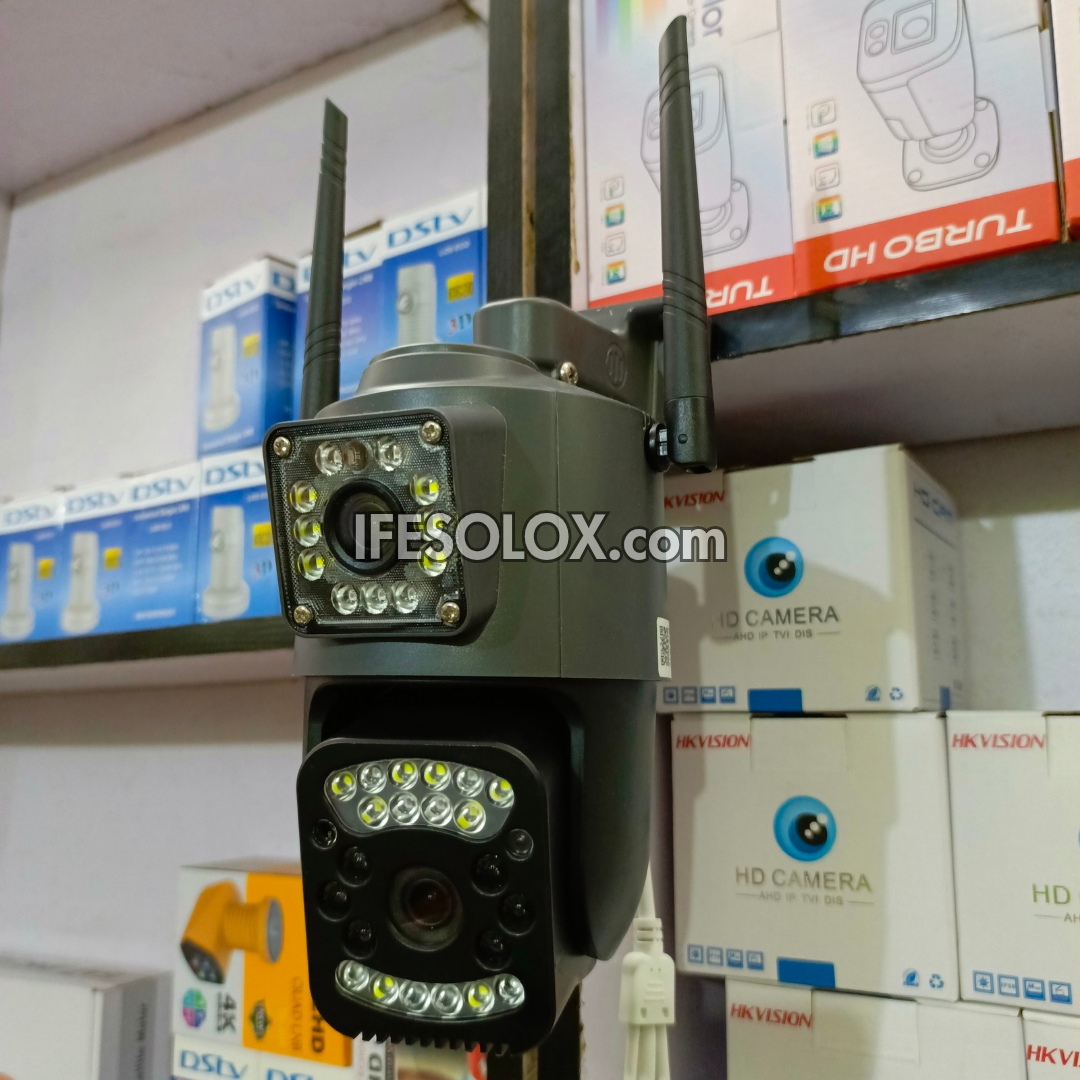SLX 3MP Dual Lens PoE IP Camera
(1 Bullet Camera and 1 PTZ Camera) with WiFi, 4G SIM, Night Vision, 2-way Audio and Motion Detection - Brand New