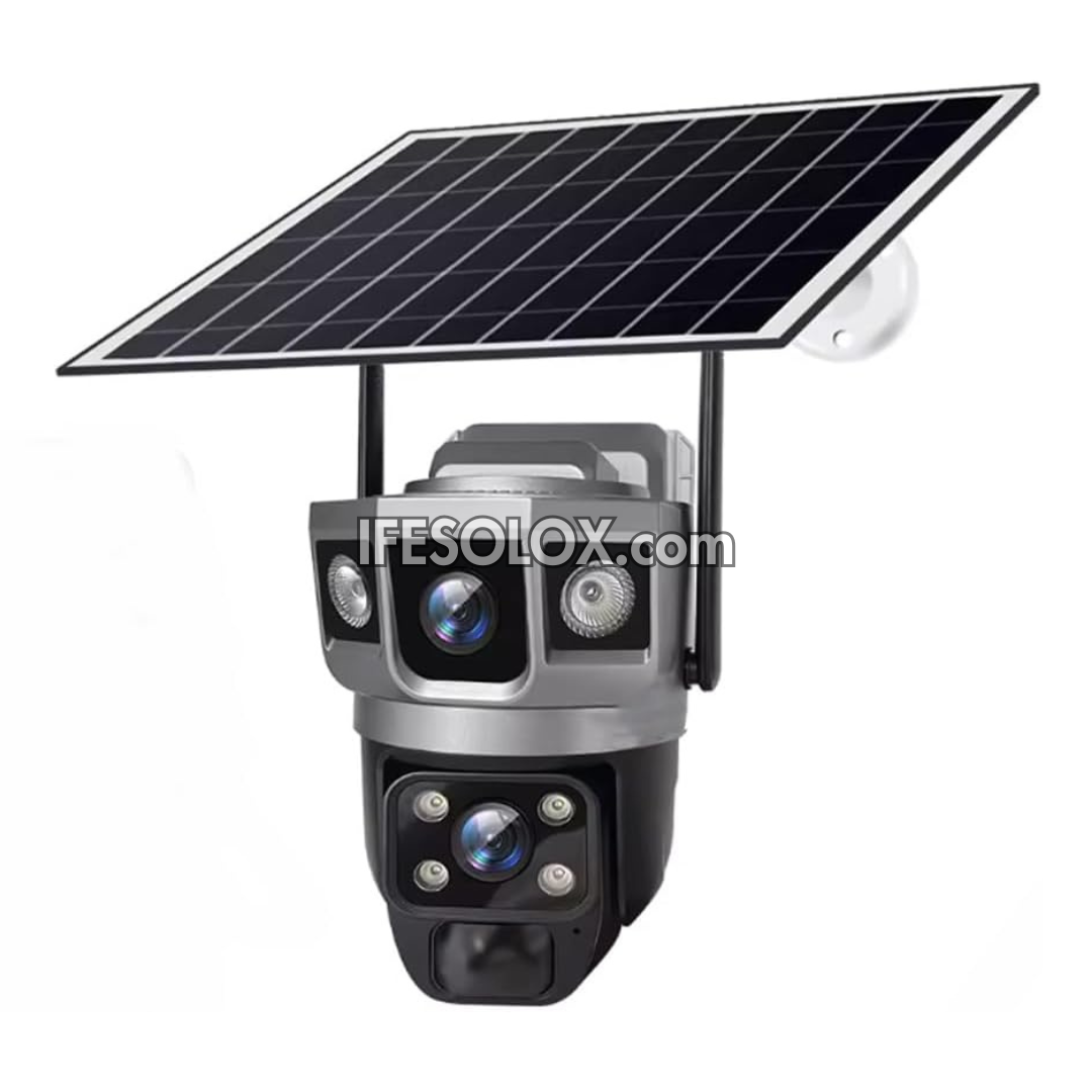 SLX 5MP Dual Lens Solar IP Camera
(1 Panoramic Bullet Camera and 1 PTZ Camera) with Wi-Fi, 4G SIM, Night Vision, 2-way Audio and Motion Detection - Brand New