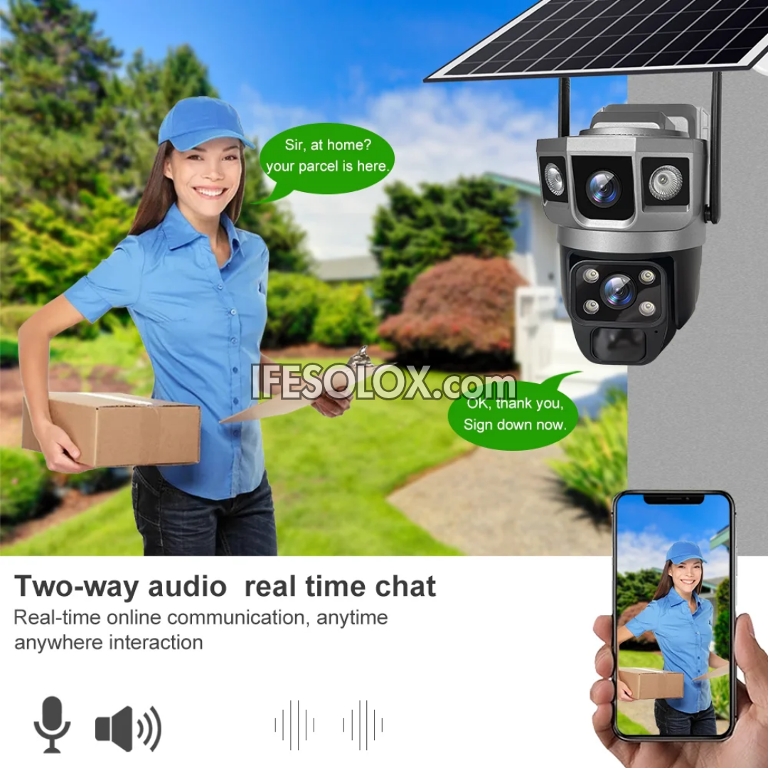 SLX 5MP Dual Lens Solar IP Camera
(1 Panoramic Bullet Camera and 1 PTZ Camera) with Wi-Fi, 4G SIM, Night Vision, 2-way Audio and Motion Detection - Brand New