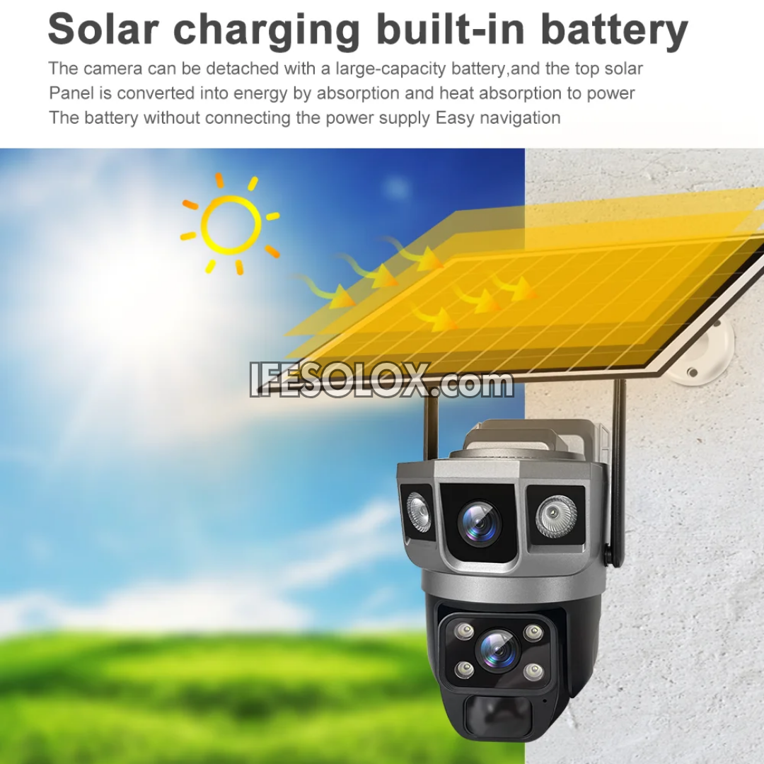 SLX 5MP Dual Lens Solar IP Camera
(1 Panoramic Bullet Camera and 1 PTZ Camera) with WiFi, 4G SIM, Night Vision, 2-way Audio and Motion Detection - Brand New