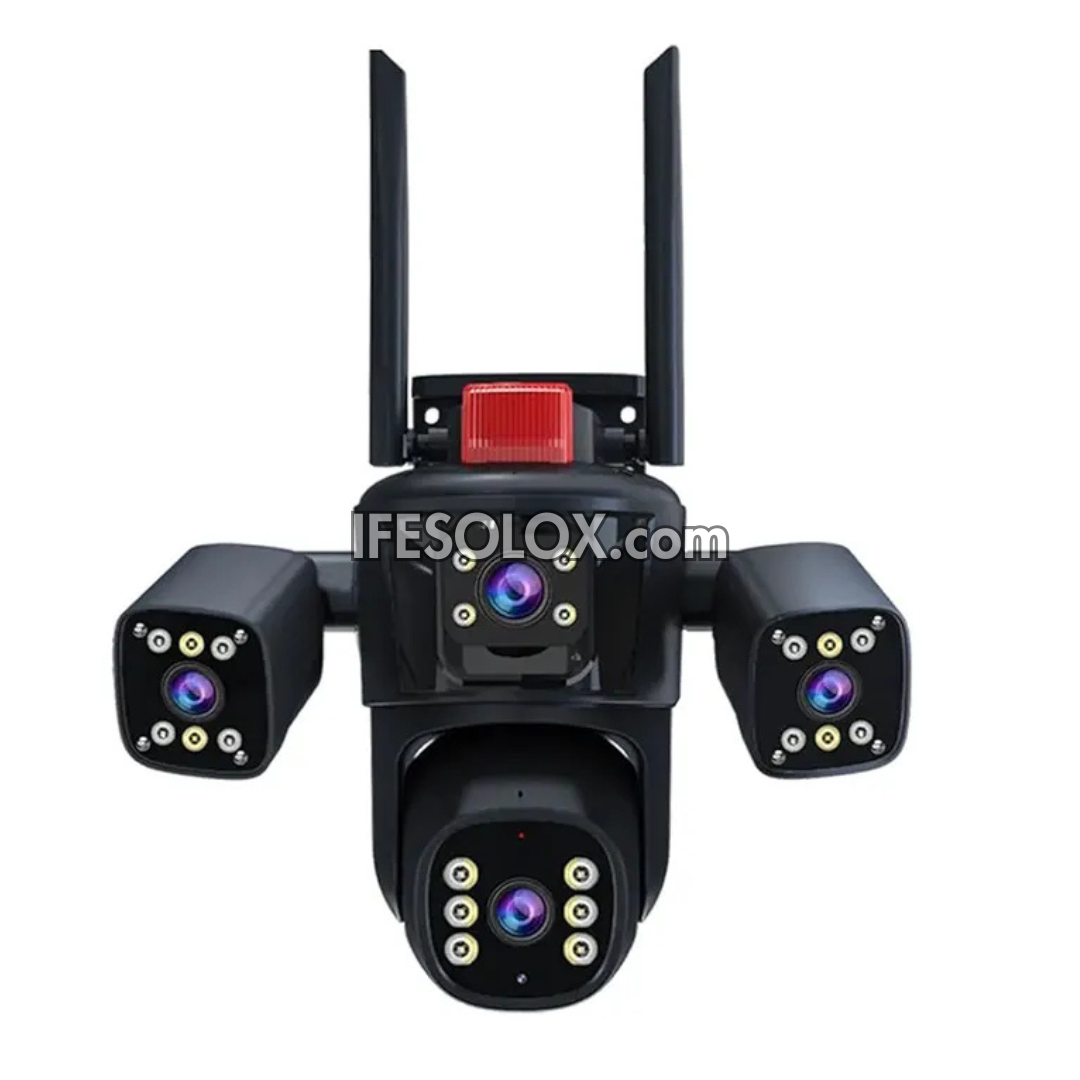 SLX 5MP Four Lens Solar IP Camera (3 Bullet Camera and 1 PTZ Camera) with WiFi, 4G SIM, Night Vision, 2-way Audio and Motion Detection - Brand New