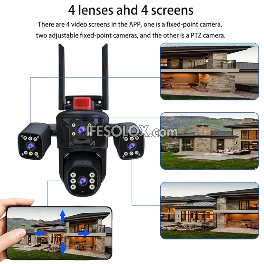 SLX 5MP Four Lens Solar IP Camera (3 Bullet Camera and 1 PTZ Camera) with WiFi, 4G SIM, Night Vision, 2-way Audio and Motion Detection - Brand New