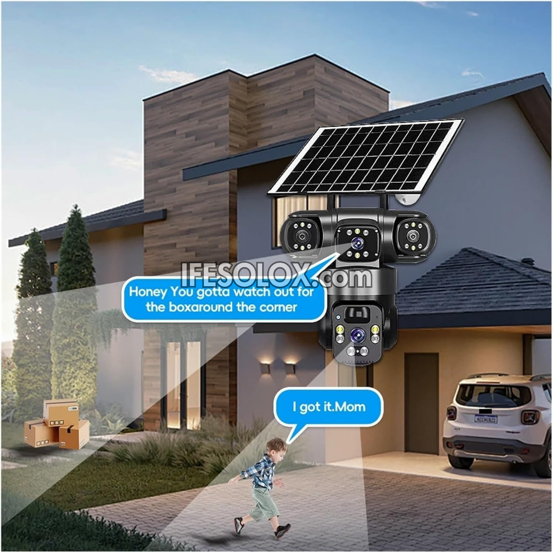 SLX 5MP Triple Lens Solar IP Camera (2 Bullet Camera and 1 PTZ Camera) with WiFi, 4G SIM, Night Vision, 2-way Audio and Motion Detection
