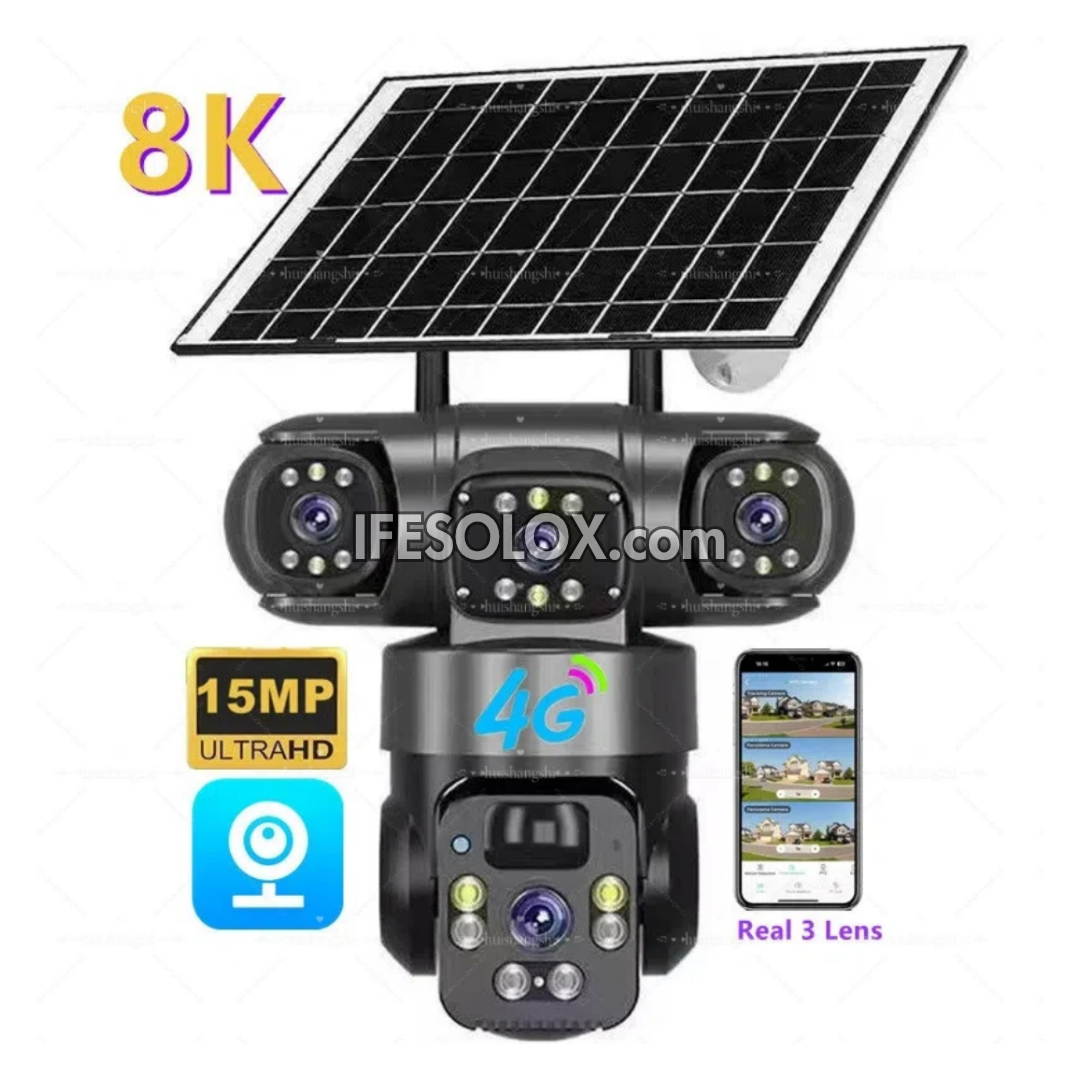 SLX 5MP Triple Lens Solar IP Camera (2 Bullet Camera and 1 PTZ Camera) with WiFi, 4G SIM, Night Vision, 2-way Audio and Motion Detection