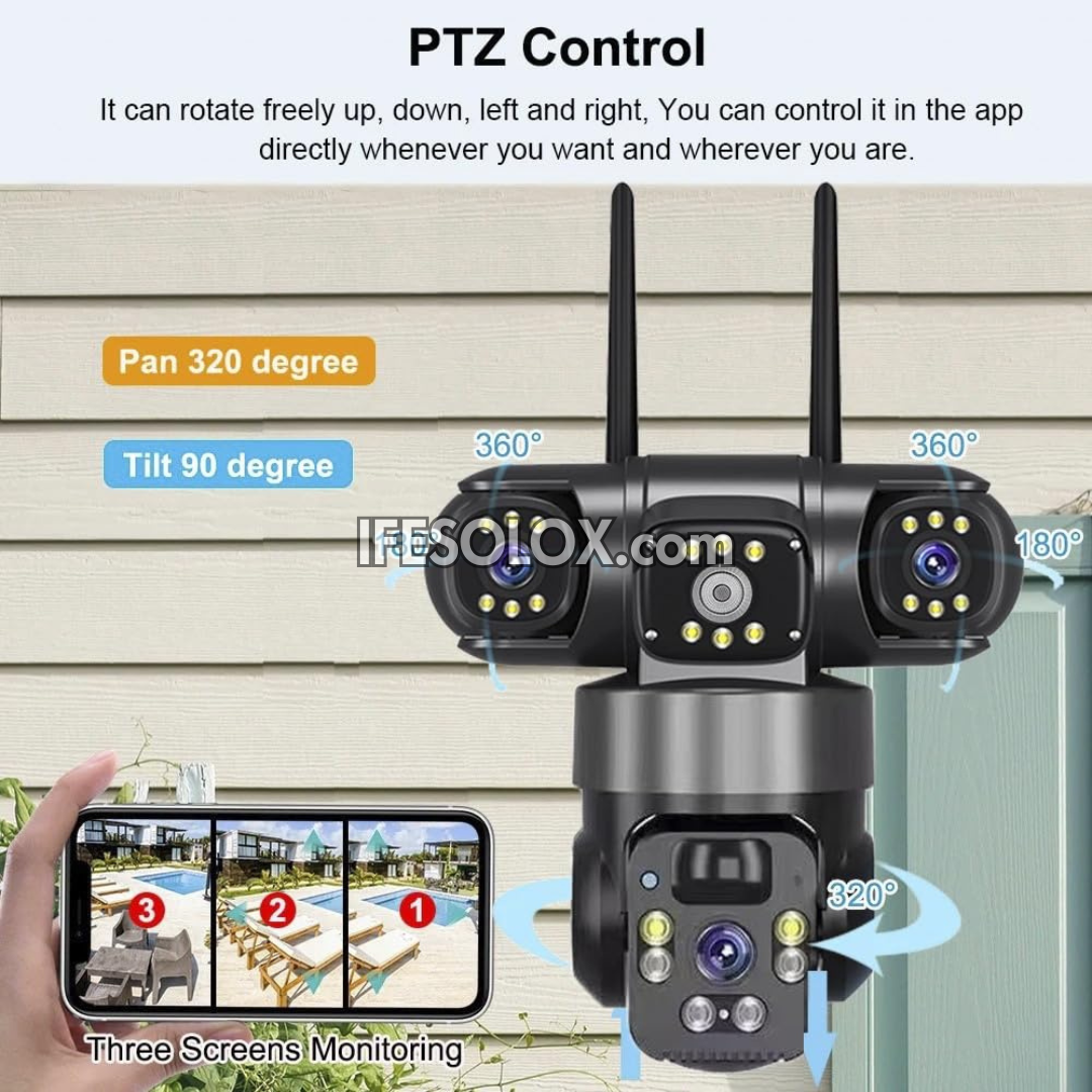 SLX 5MP Triple Lens Solar IP Camera (2 Bullet Camera and 1 PTZ Camera) with WiFi, 4G SIM, Night Vision, 2-way Audio and Motion Detection