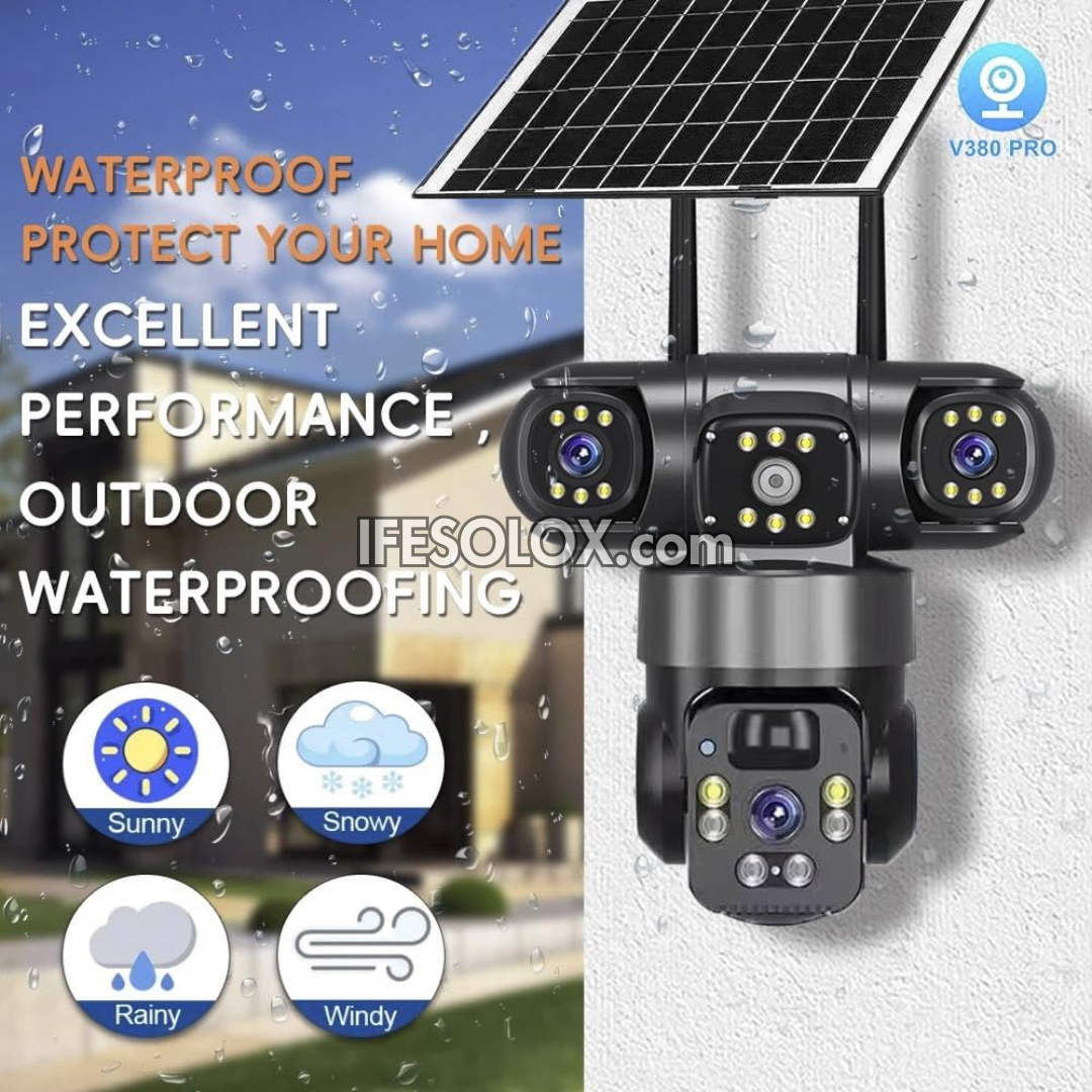 SLX 5MP Triple Lens Solar IP Camera (2 Bullet Camera and 1 PTZ Camera) with WiFi, 4G SIM, Night Vision, 2-way Audio and Motion Detection