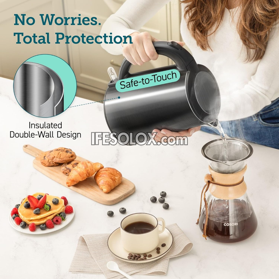 SLX EKST03 1.7-Liter Double-Wall Stainless Electric Kettle with Auto Shut-off and Boil-dry Protection - Brand New