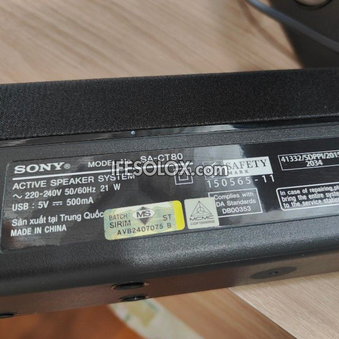 SONY HT-CT80 2.1Ch 80W Compact Bluetooth Sound Bar with Wired Subwoofer (Aux, Optical in, USB) - Foreign Used