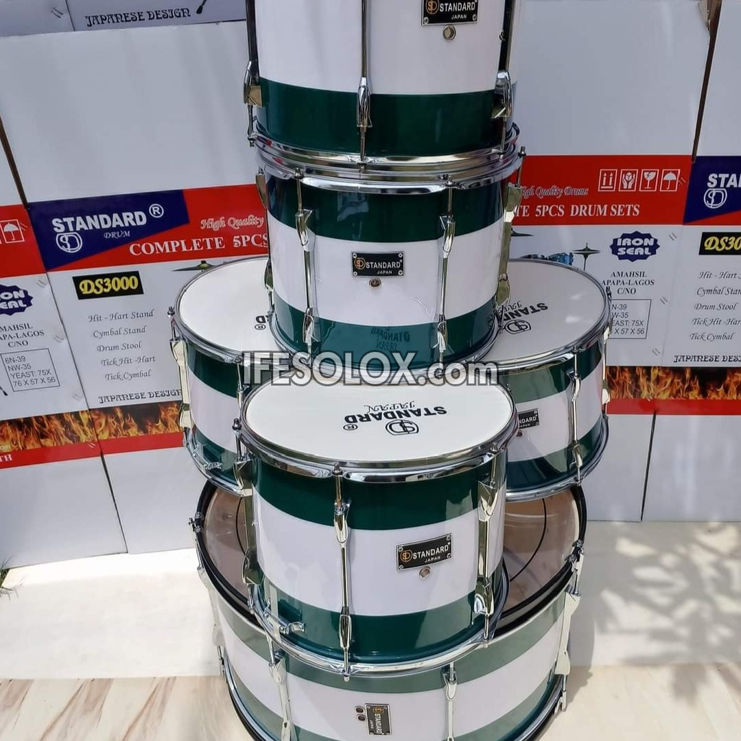 STANDARD 6-Piece Complete Marching Parade Acoustic Drum Set with Mace and Hardware (Stripe) - Brand New