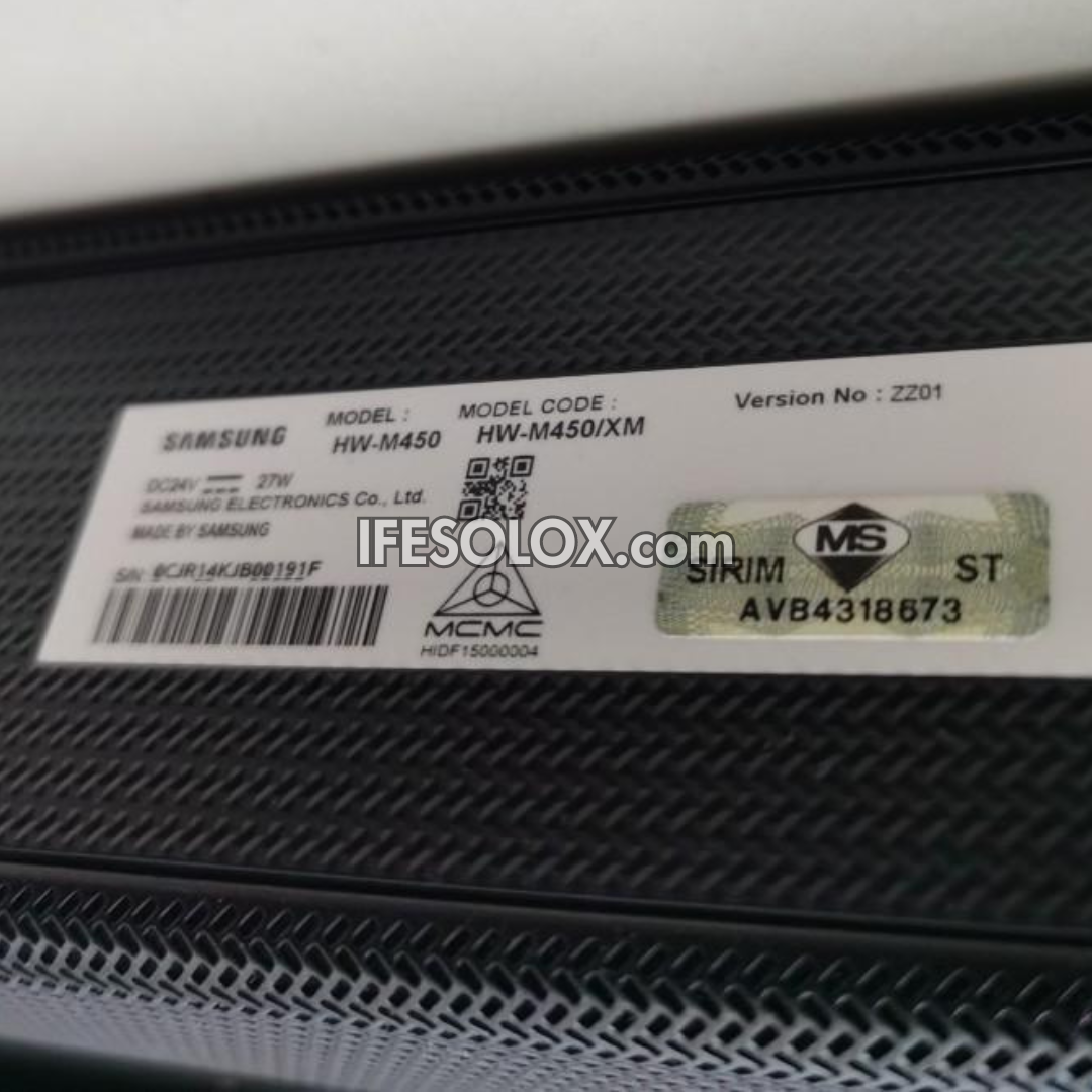 Samsung HW-M450 2.1Ch 320W Bluetooth Sound Bar with Wireless Subwoofer (USB, Optical in, HDMI in & out) - Foreign Used