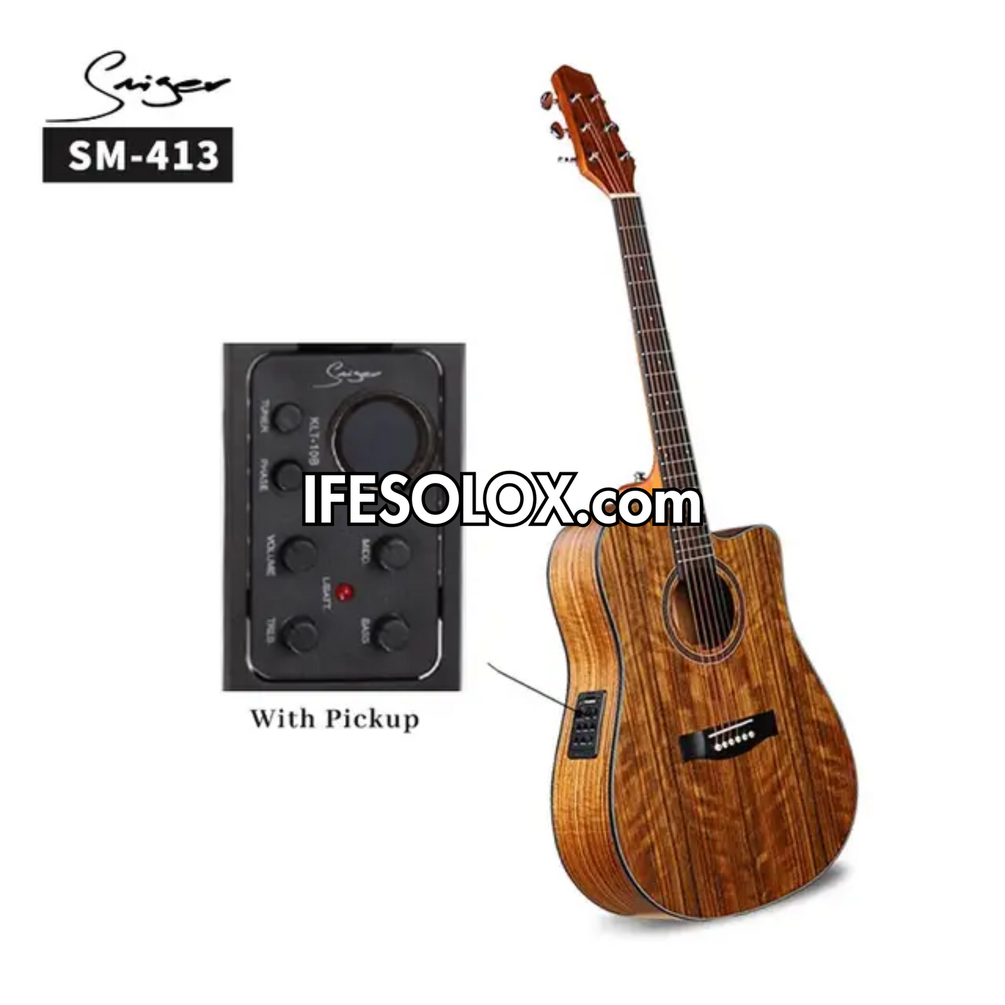 Smiger SM-413 Guitare semi-acoustique à coupe unique de 41 po avec ceinture et sac - Tout neuf