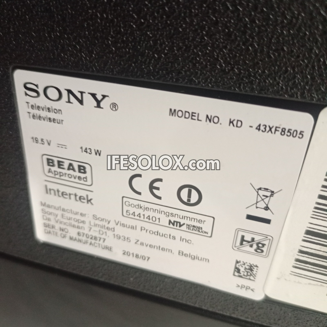 Sony BRAVIA 43 Inch KD-43XF8505 Android Smart 4K UHD TV (HDR10, HLG) + Bluetooth - Foreign Used