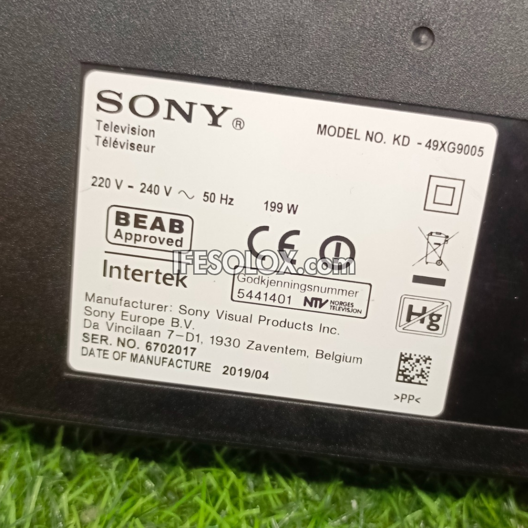 Sony BRAVIA 49 Inch KD-49XG9005 Android Smart 4K UHD HDR TV with Bluetooth, WiFi, Chromecast - Foreign Used